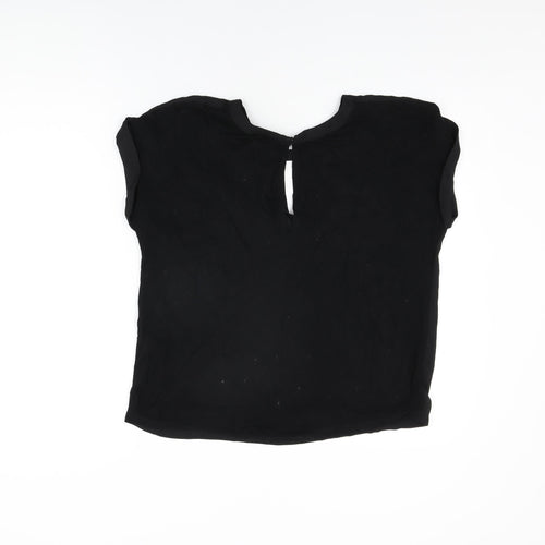 Warehouse Womens Black Polyester Basic T-Shirt Size 10 Round Neck