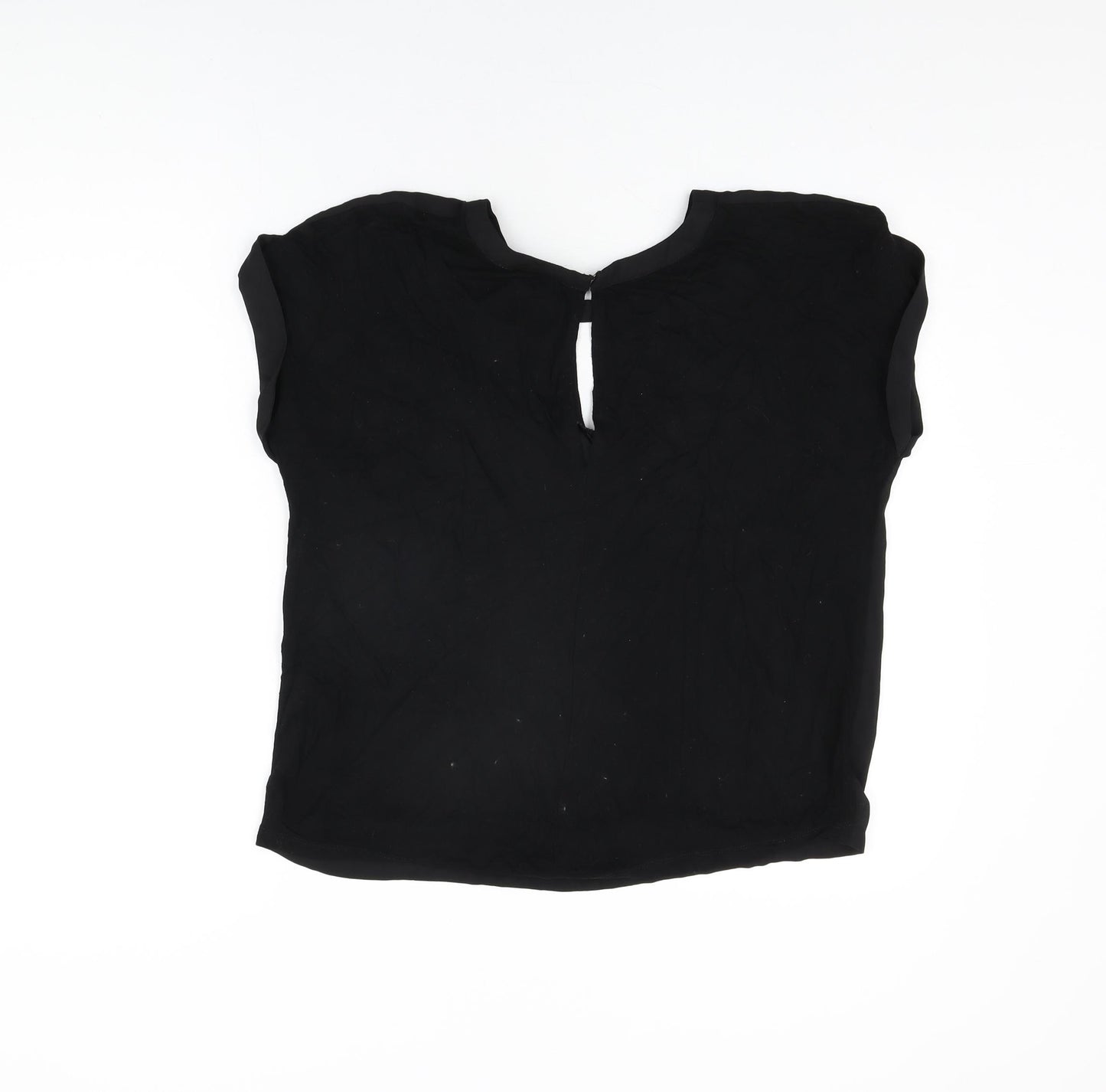 Warehouse Womens Black Polyester Basic T-Shirt Size 10 Round Neck