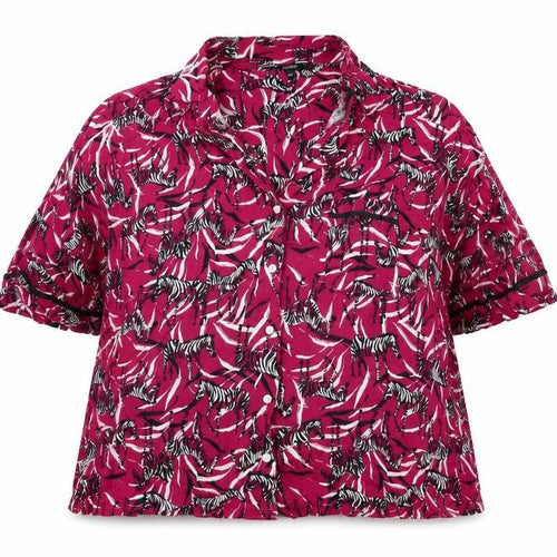 Pretty Secrets Womens Pink Geometric Viscose Top Pyjama Top Size 24 Button - Zebra Print