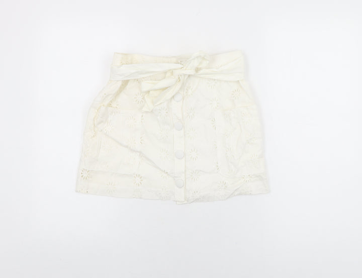 ASOS Womens White Floral Cotton Mini Skirt Size 8 Button