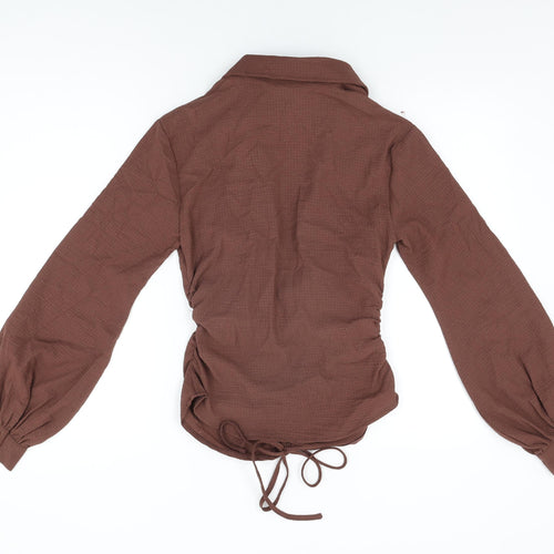 PRETTYLITTLETHING Womens Brown Polyester Basic Blouse Size 8 Collared