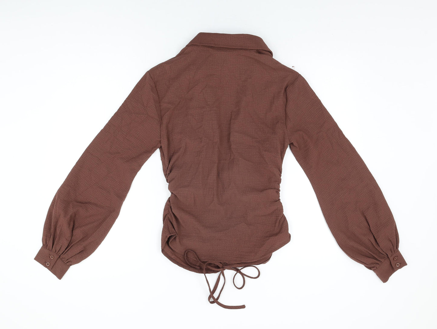 PRETTYLITTLETHING Womens Brown Polyester Basic Blouse Size 8 Collared