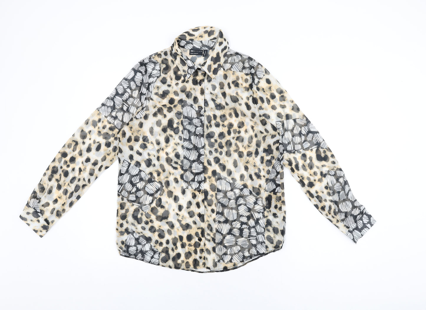 ASOS Womens Multicoloured Animal Print Polyester Basic Button-Up Size 10 Collared
