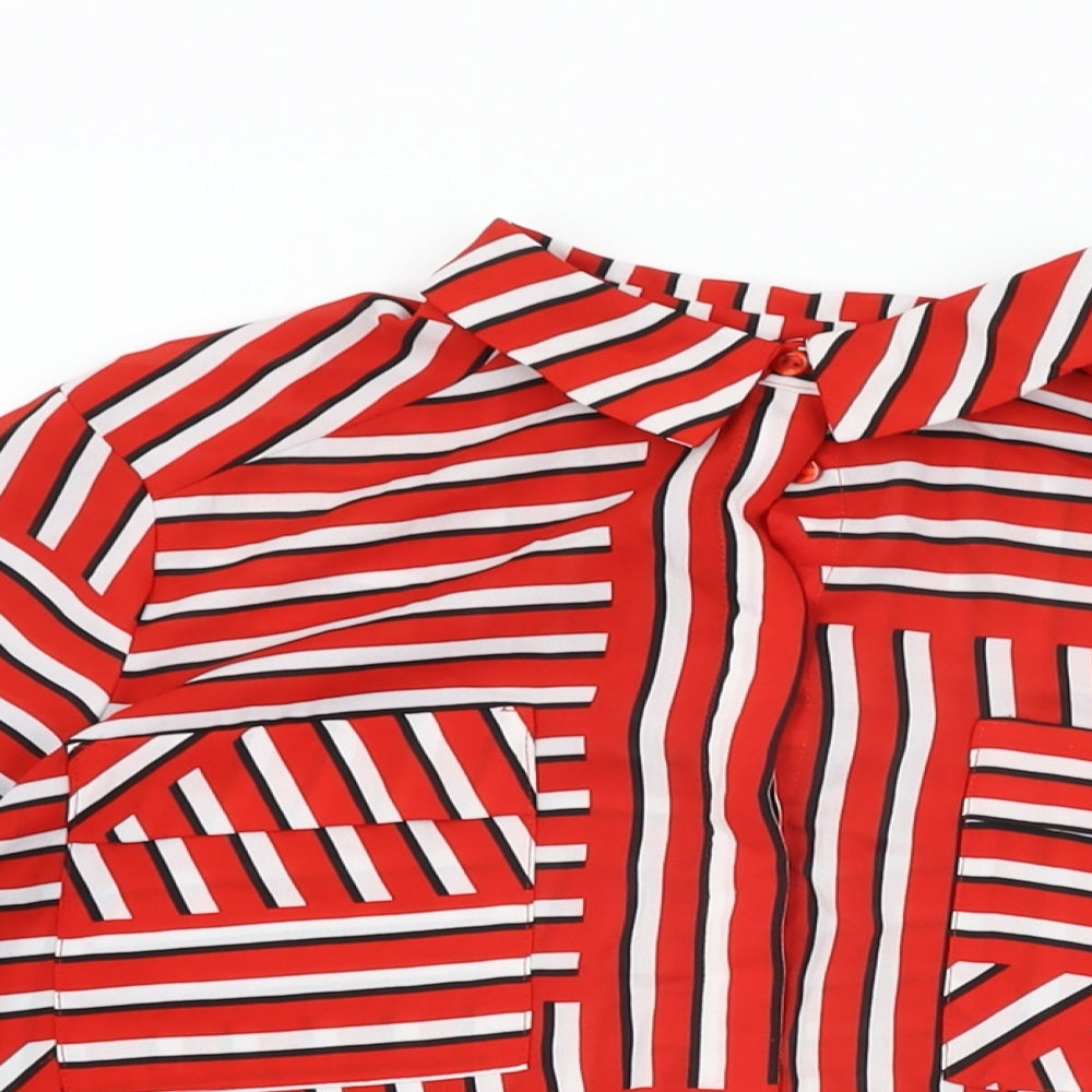 Dorothy Perkins Womens Red Geometric Polyester Basic Blouse Size 14 Collared