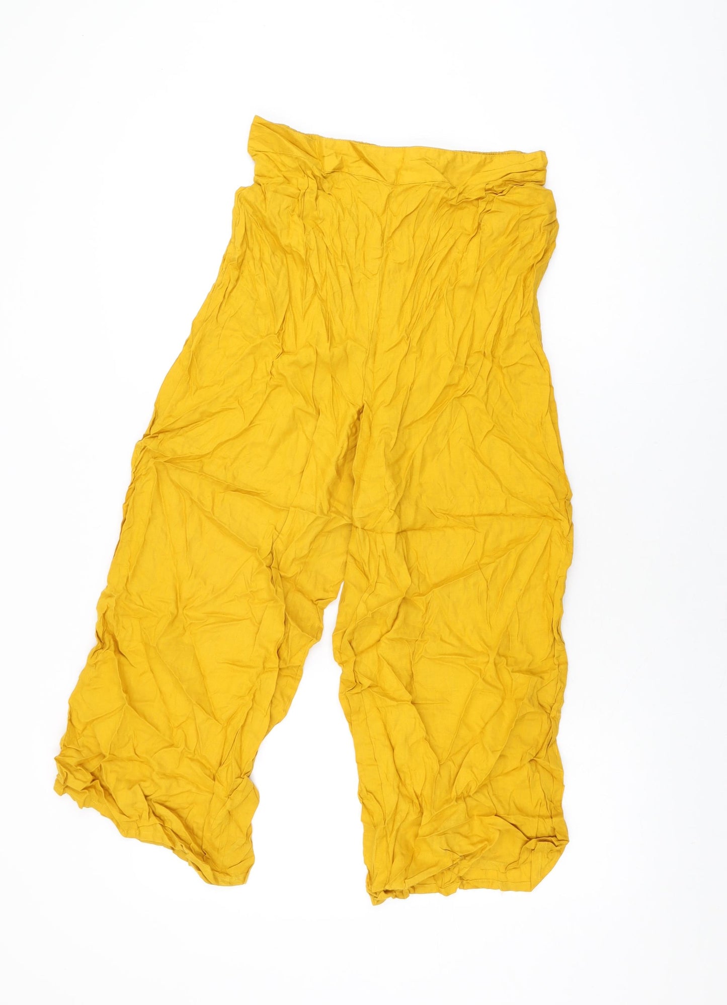 Joviie Womens Yellow Viscose Cropped Trousers Size S L22 in Regular