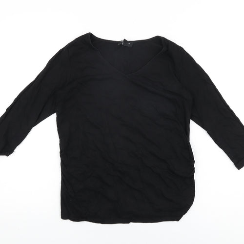 New Look Womens Black Cotton Basic T-Shirt Size 8 V-Neck
