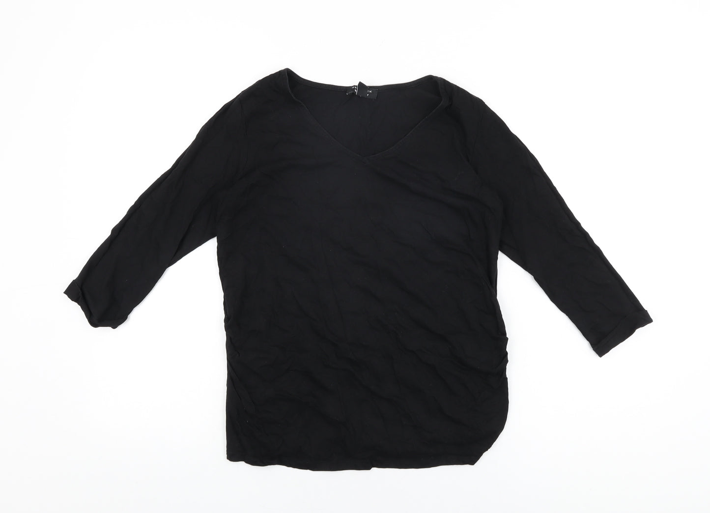 New Look Womens Black Cotton Basic T-Shirt Size 8 V-Neck