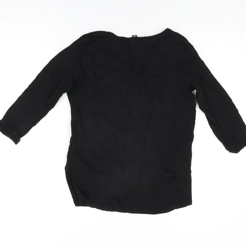 New Look Womens Black Cotton Basic T-Shirt Size 8 V-Neck