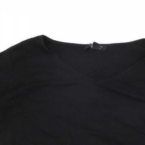 New Look Womens Black Cotton Basic T-Shirt Size 8 V-Neck