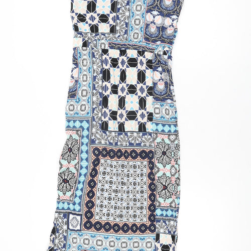 Warehouse Womens Multicoloured Geometric Viscose Maxi Size 8 V-Neck Pullover