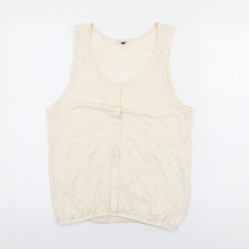 River Island Womens Ivory Polyester Basic T-Shirt Size 12 Scoop Neck