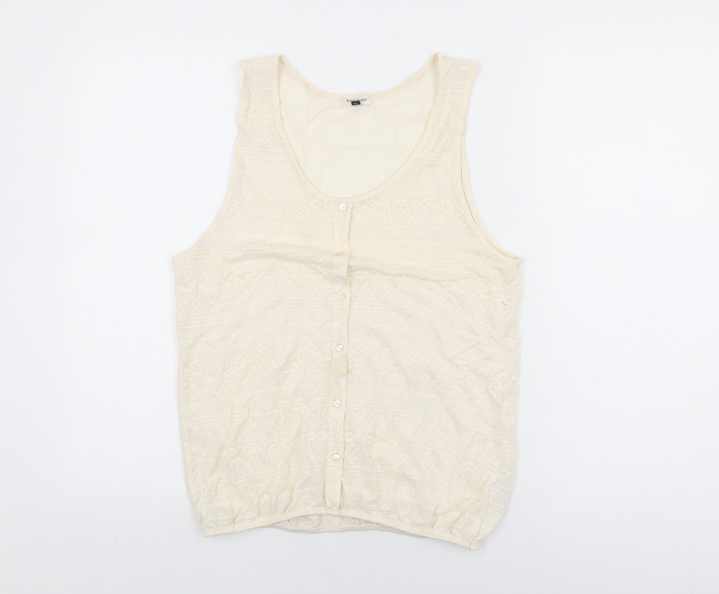 River Island Womens Ivory Polyester Basic T-Shirt Size 12 Scoop Neck