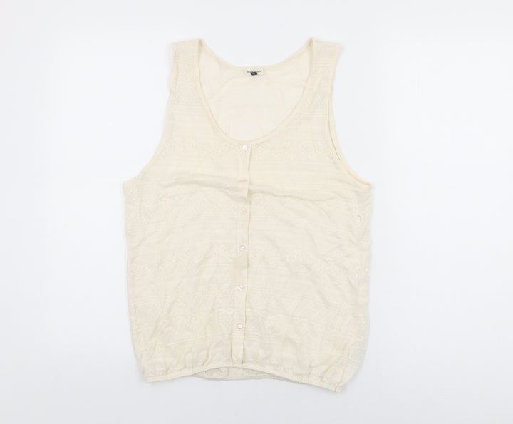 River Island Womens Ivory Polyester Basic T-Shirt Size 12 Scoop Neck
