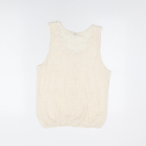 River Island Womens Ivory Polyester Basic T-Shirt Size 12 Scoop Neck