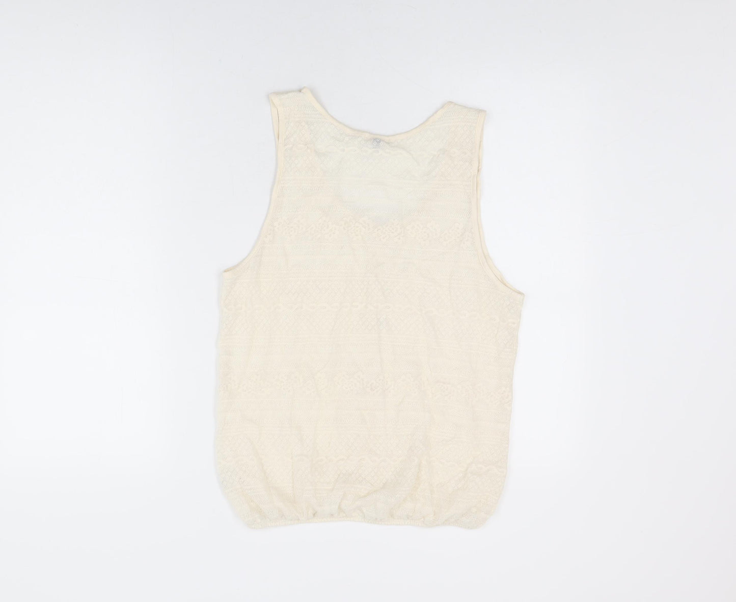 River Island Womens Ivory Polyester Basic T-Shirt Size 12 Scoop Neck