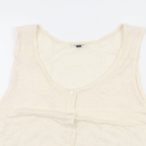 River Island Womens Ivory Polyester Basic T-Shirt Size 12 Scoop Neck