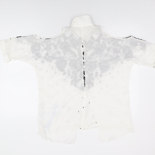 River Island Womens White Geometric Polyester Basic Button-Up Size 6 Collared