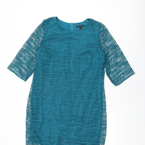 Mango Womens Blue Geometric Polyester Shift Size M Round Neck Zip
