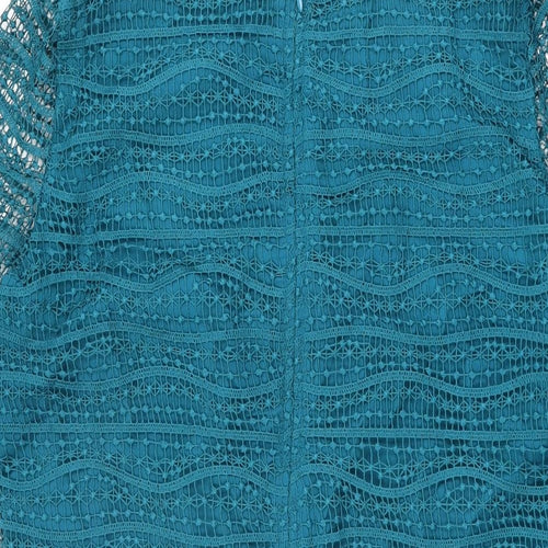 Mango Womens Blue Geometric Polyester Shift Size M Round Neck Zip