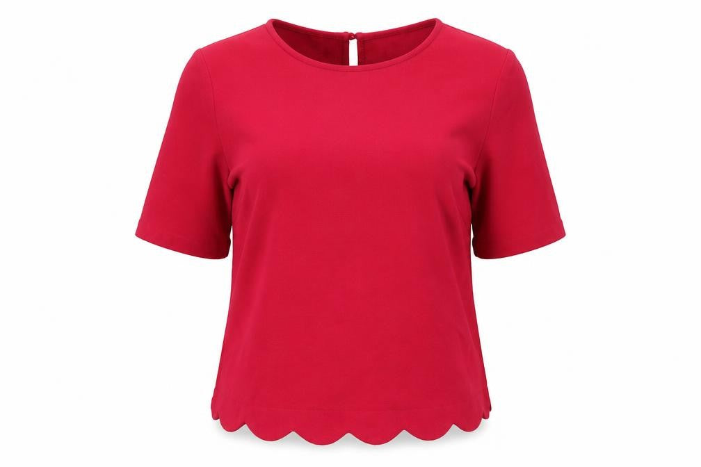 Front view of New Look women’s pink polyester basic t-shirt, size UK 12, round neck
