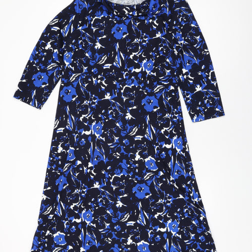Isle Womens Blue Floral Polyester A-Line Size 14 High Neck Pullover