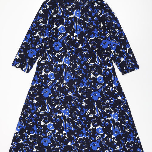 Isle Womens Blue Floral Polyester A-Line Size 14 High Neck Pullover