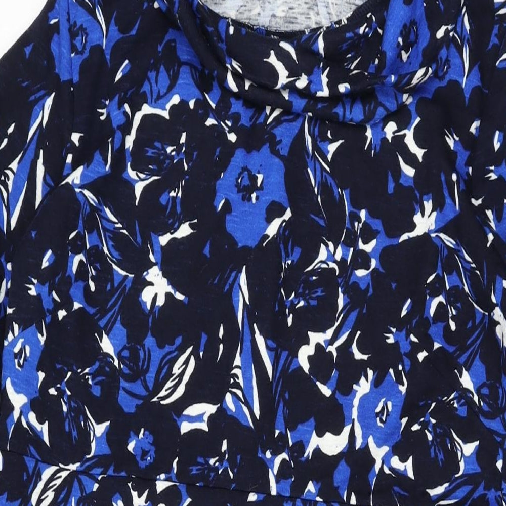 Isle Womens Blue Floral Polyester A-Line Size 14 High Neck Pullover