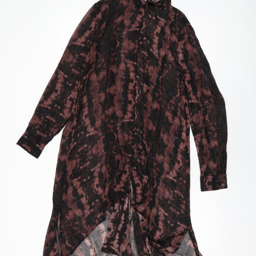 H&M Womens Black Geometric Polyester Shift Size 10 Collared Button