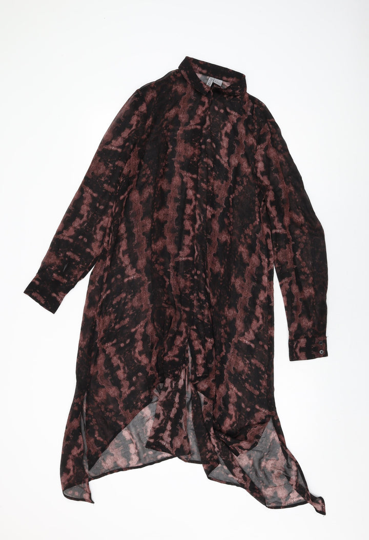 H&M Womens Black Geometric Polyester Shift Size 10 Collared Button