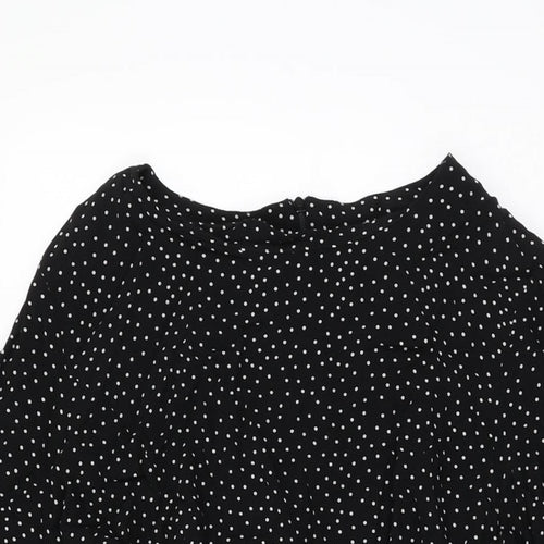 New Look Womens Black Polka Dot Viscose Skater Dress Size 12 Round Neck Zip