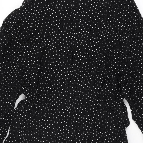 New Look Womens Black Polka Dot Viscose Skater Dress Size 12 Round Neck Zip