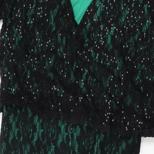 M&Cp Womens Black Floral Cotton Bodycon Size 14 Round Neck Zip