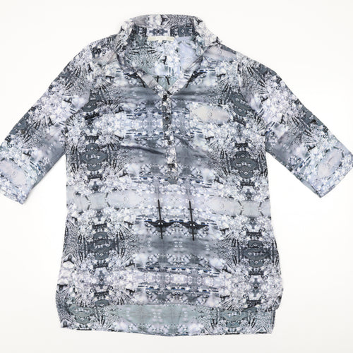 NEXT Womens Grey Geometric Polyester Basic Blouse Size 16 Collared