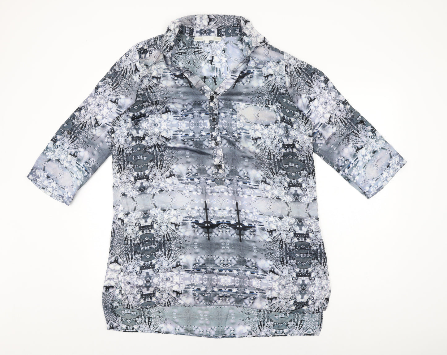 NEXT Womens Grey Geometric Polyester Basic Blouse Size 16 Collared