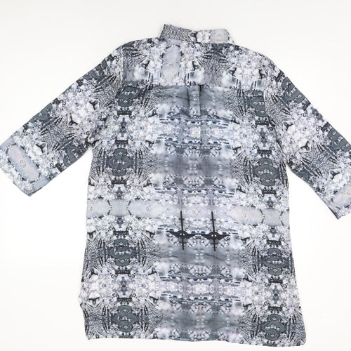 NEXT Womens Grey Geometric Polyester Basic Blouse Size 16 Collared