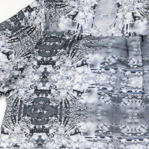 NEXT Womens Grey Geometric Polyester Basic Blouse Size 16 Collared