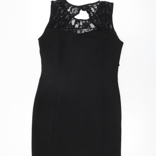 M&Co Womens Black Polyester Bodycon Size 12 Round Neck Button