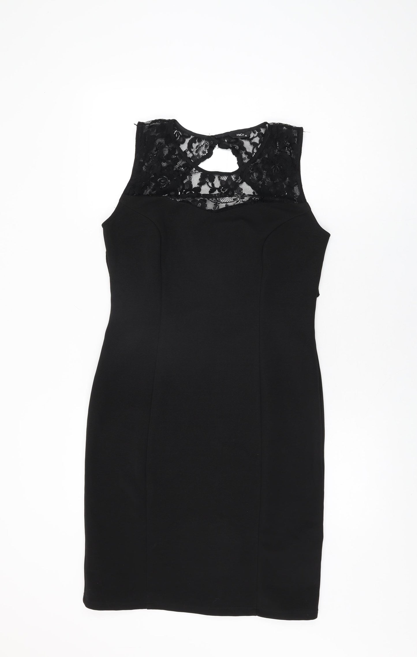 M&Co Womens Black Polyester Bodycon Size 12 Round Neck Button