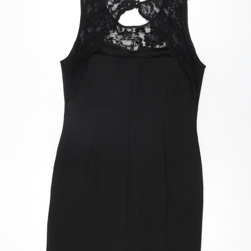 M&Co Womens Black Polyester Bodycon Size 12 Round Neck Button