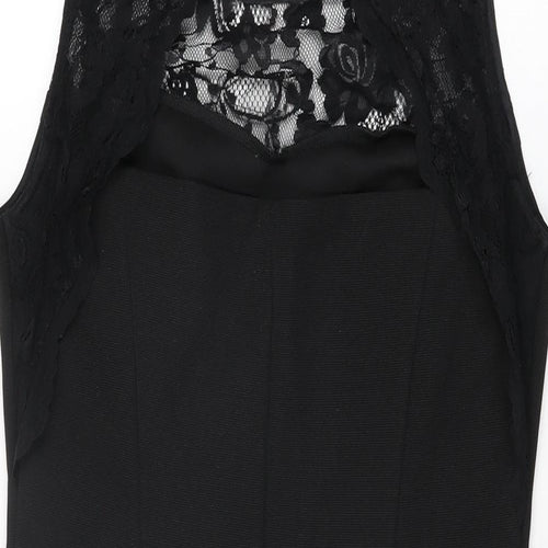 M&Co Womens Black Polyester Bodycon Size 12 Round Neck Button