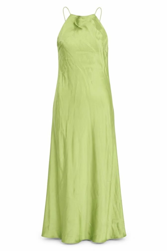Front view of Zara women’s green polyester maxi, size XS, square neck zip