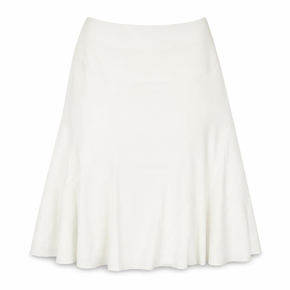 Front view of David Nieper women’s white polyester a-line skirt, size UK 14, zip