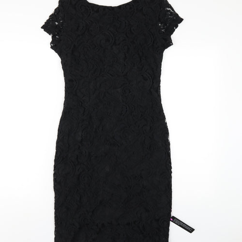 Roman Womens Black Cotton Bodycon Size 12 Round Neck Zip