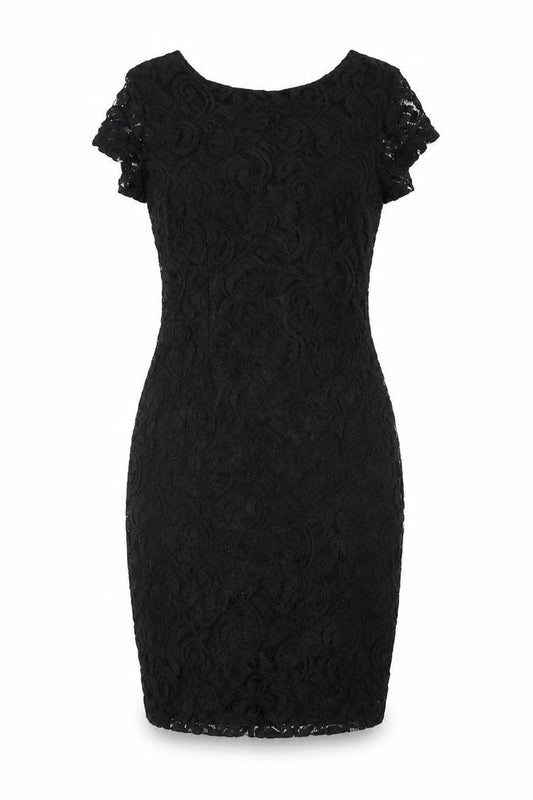 Front view of Roman women’s black cotton bodycon, size UK 12, round neck zip