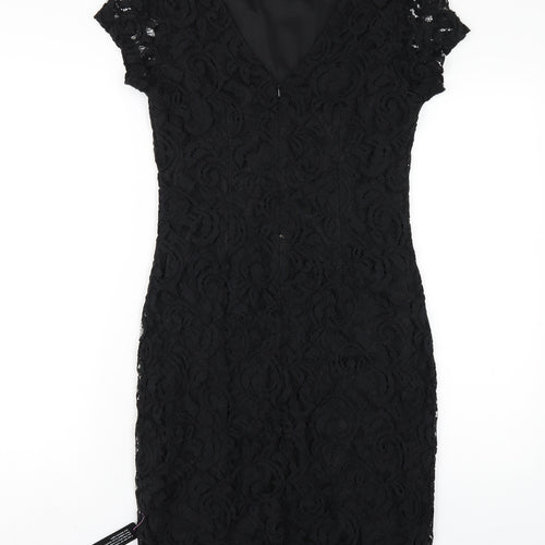 Roman Womens Black Cotton Bodycon Size 12 Round Neck Zip
