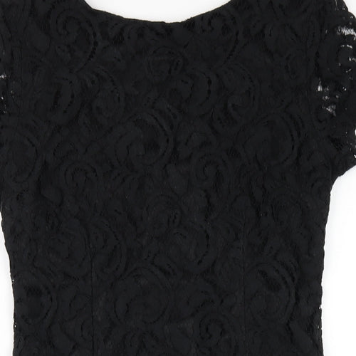 Roman Womens Black Cotton Bodycon Size 12 Round Neck Zip