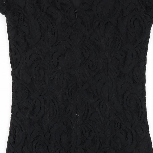 Roman Womens Black Cotton Bodycon Size 12 Round Neck Zip