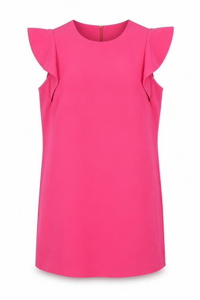 Front view of Adrienne Vittadini women’s pink polyester a-line, size UK 14, round neck zip