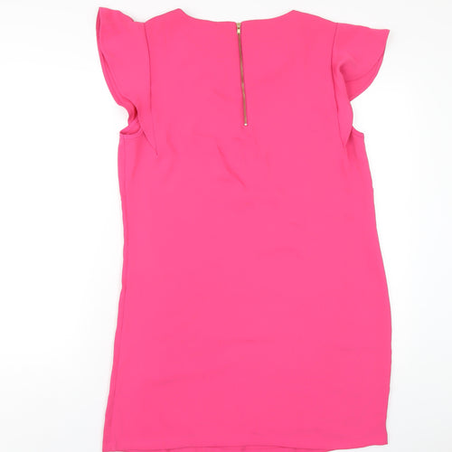 Adrienne Vittadini Womens Pink Polyester A-Line Size 14 Round Neck Zip