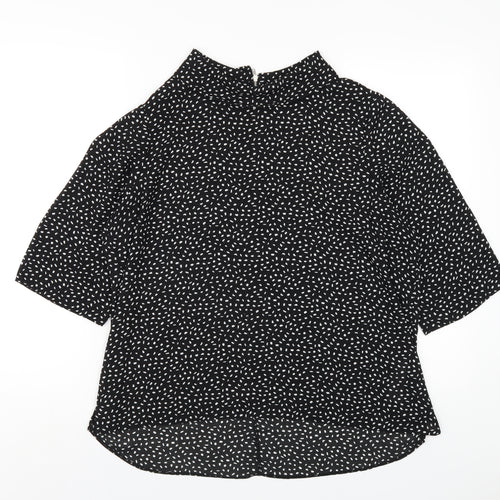 Wallis Womens Black Geometric Polyester Basic T-Shirt Size 14 Mock Neck
